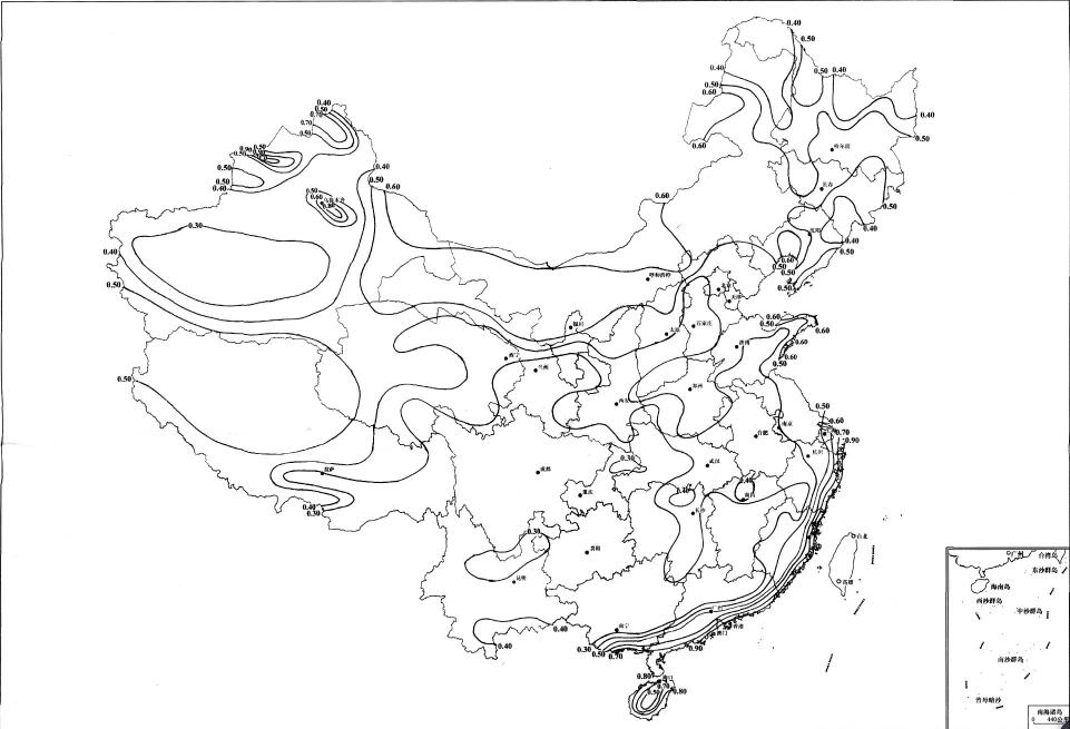 全国基本风压分布图（KN/㎡）