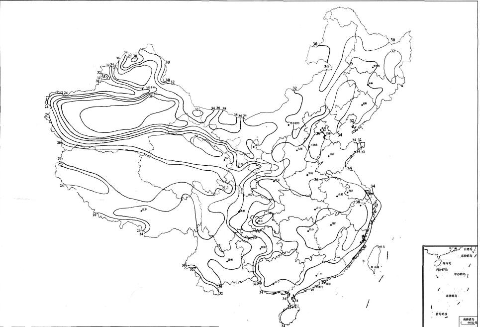 全国基本气温（最高气温）分布图