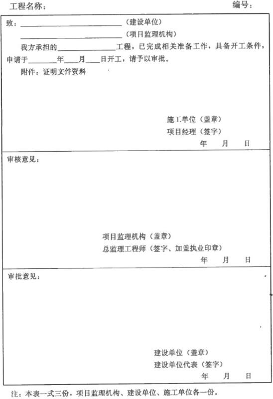 表B.0.2 工程开工报审表