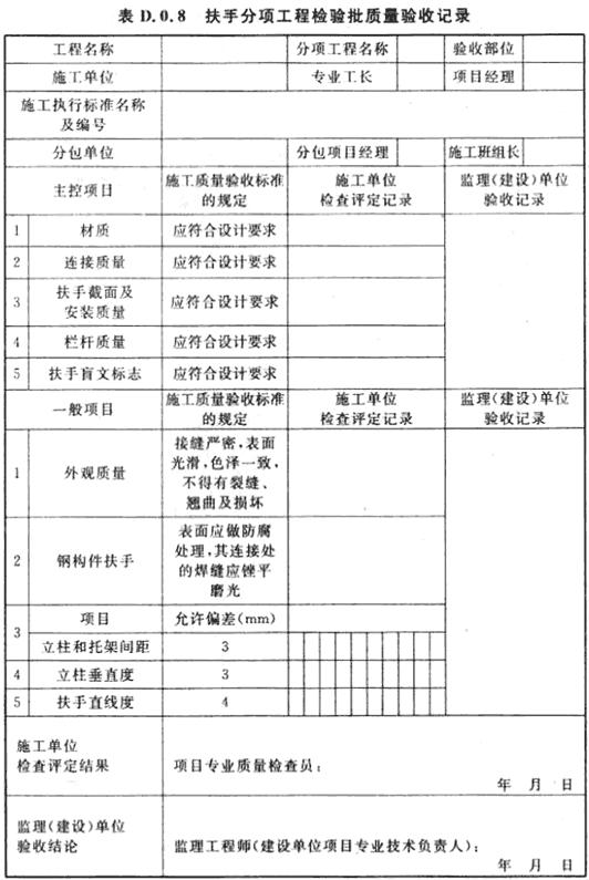 扶手分项工程检验批质量验收记录