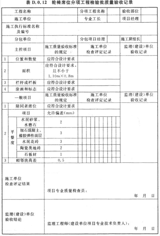 轮椅席位分项工程检验批质量验收记录