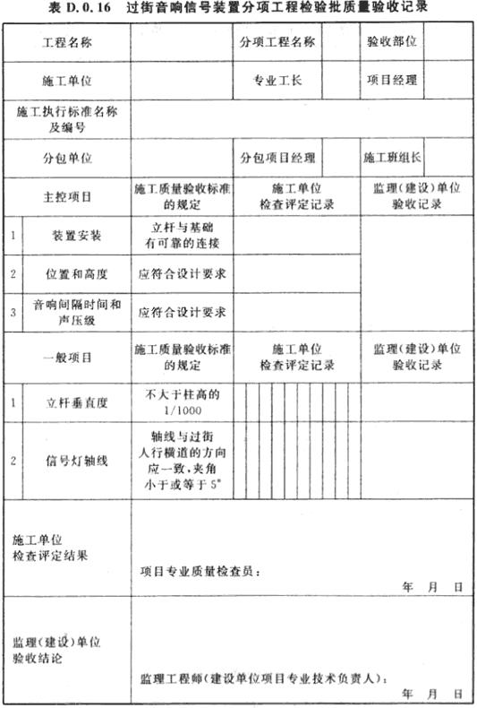 过街音响信号装置分项工程检验批质量验收记录