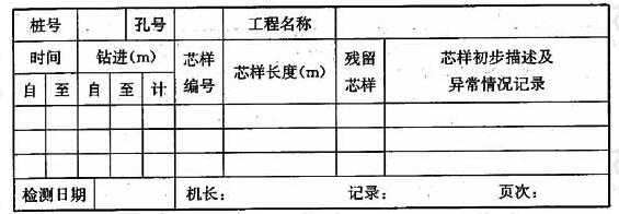 钻芯法检测现场操作记录表 