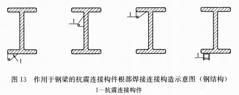 图13 作用于钢梁的抗震连接构件根部焊接连接构造示意图(钢结构)