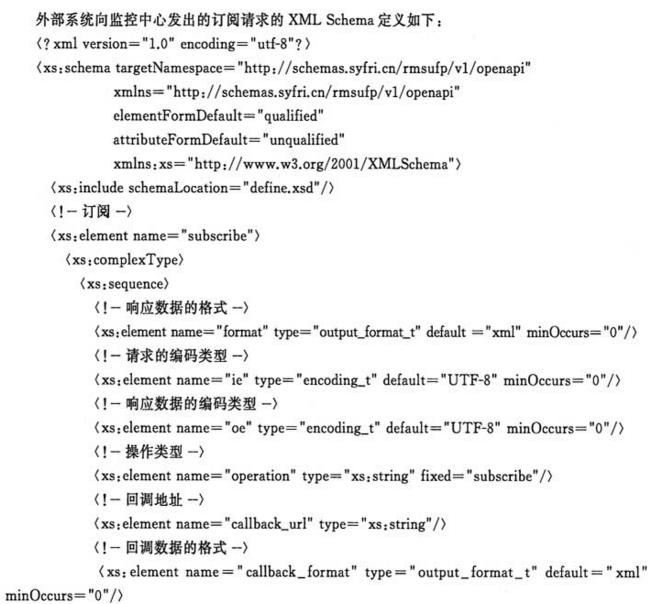 外部系统向监控中心发出的订阅请求的XMLSchema定义