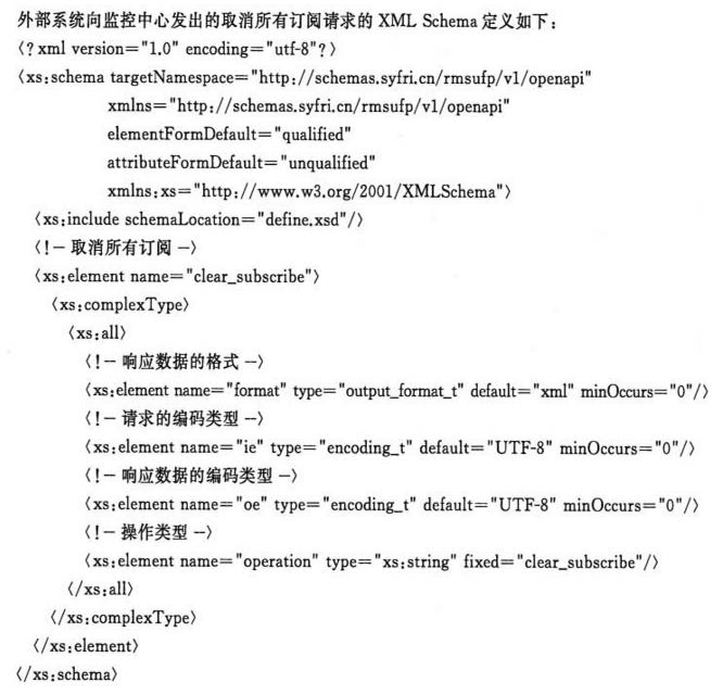 外部系统向监控中心发出的取消所有订阅请求的XMLSchema定义