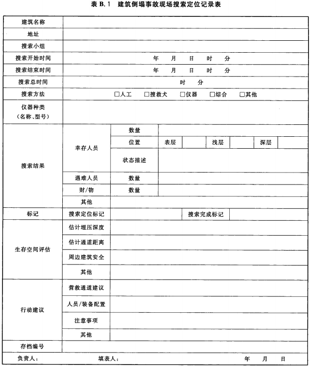 建筑倒塌事故现场搜索定位记录表