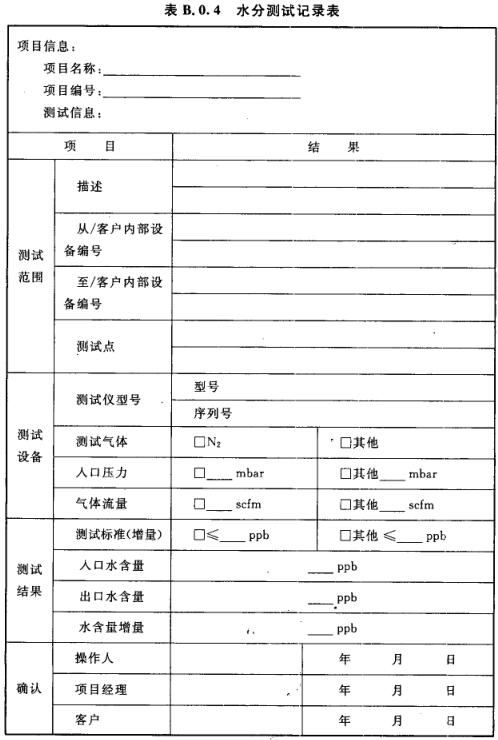 表B.0.4 水分测试记录表