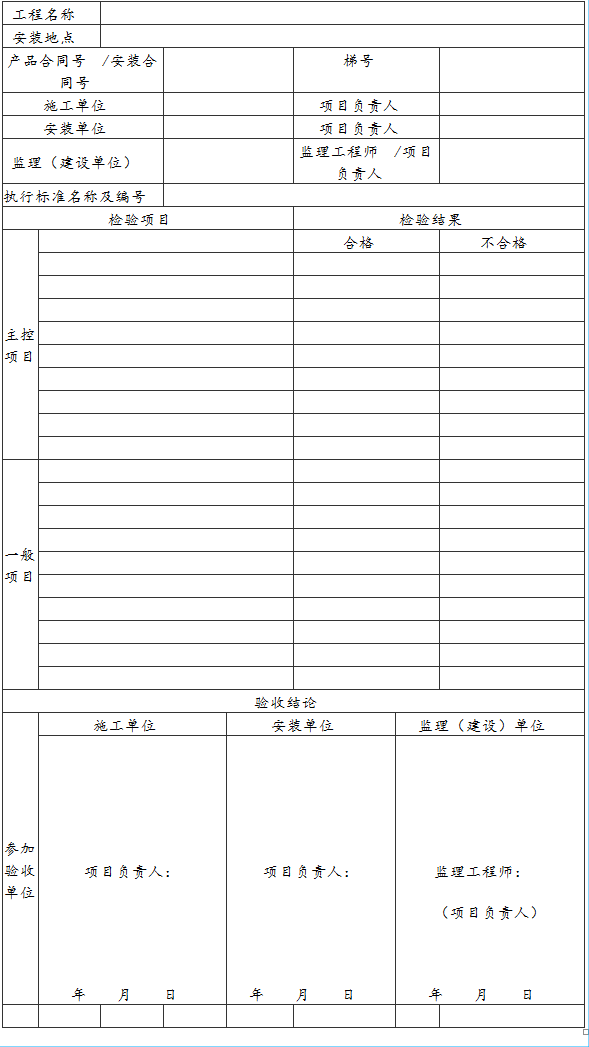 附录B:  设备进场验收记录表