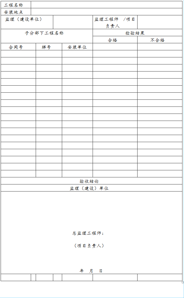 附录E:  分部工程质量验收记录表