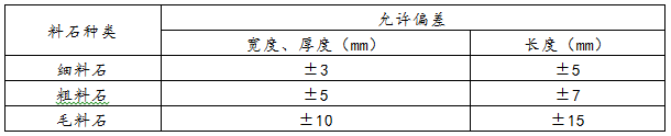 表8.2.9 料石加工的允许偏差