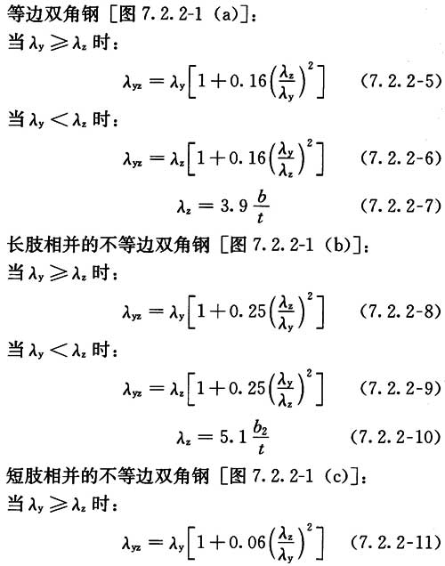 双角钢组合T形截面构件绕对称轴的换算长细比λyz结算公式