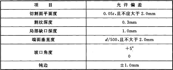 表7.6.7 气割焊接坡口的允许偏差