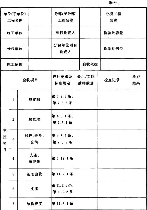 表H.0.10 钢结构(网架结构安装)分项工程检验批质量验收记录