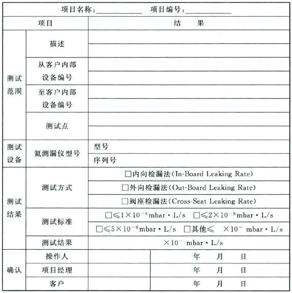 表7 氦检漏测试记录表