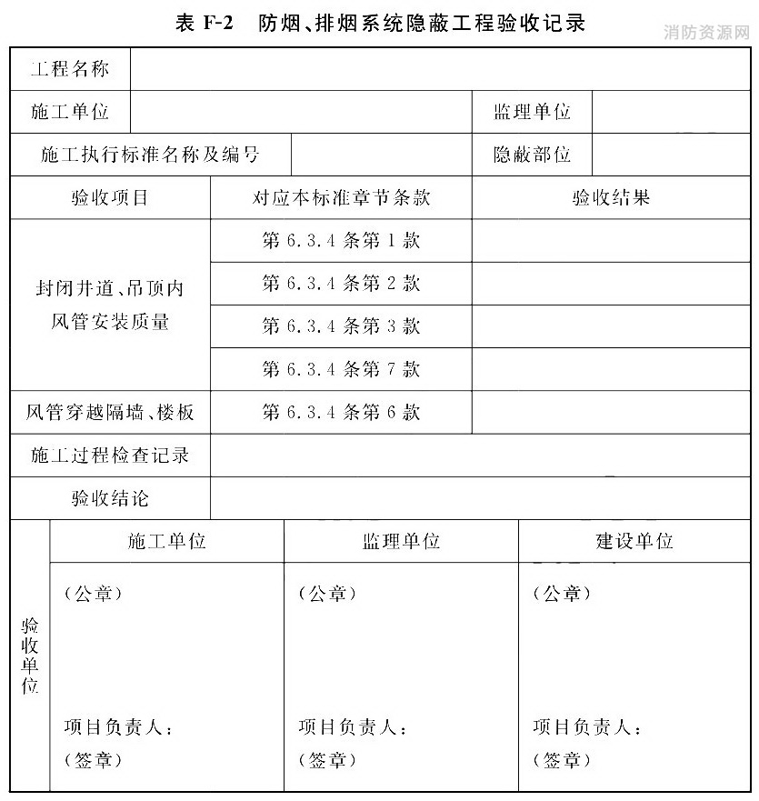 防烟、排烟系统隐蔽工程验收记录