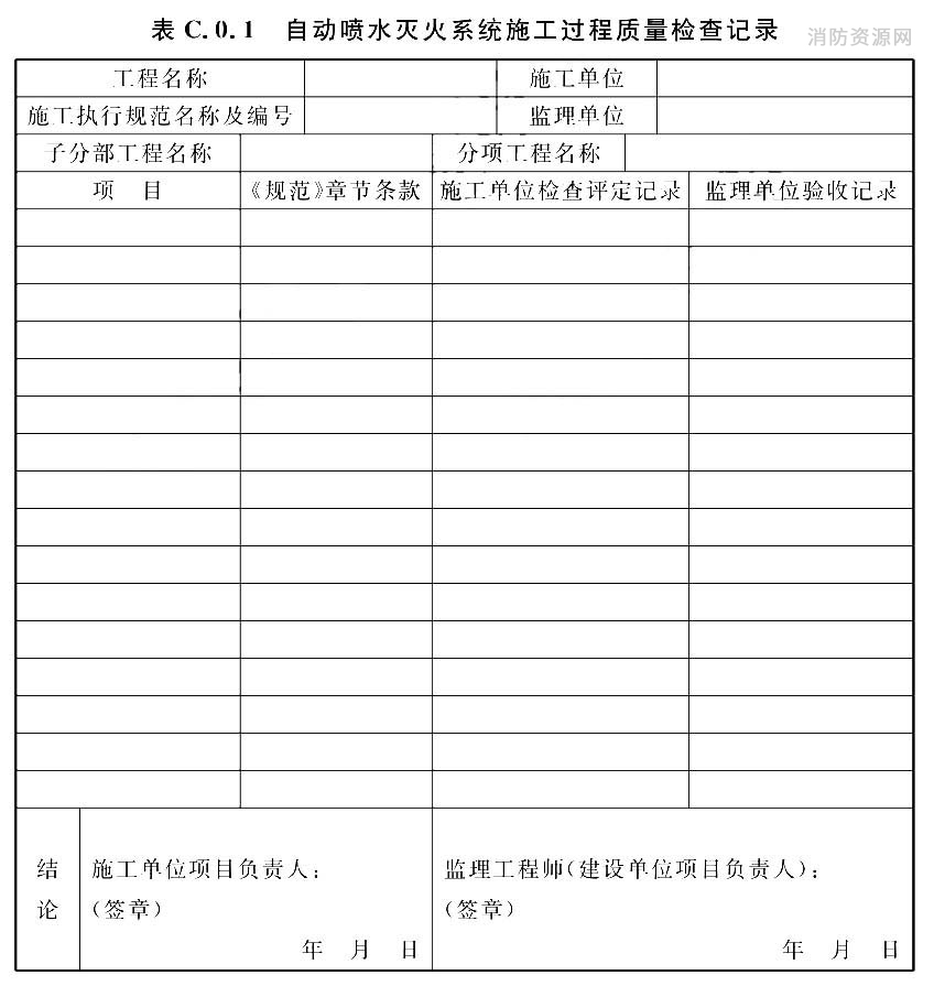 自动喷水灭火系统施工过程质量检查记录