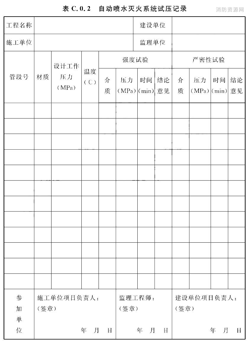 自动喷水灭火系统试压记录