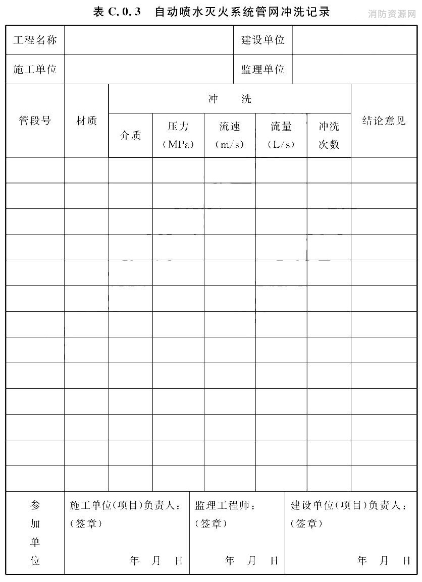 自动喷水灭火系统管网冲洗记录