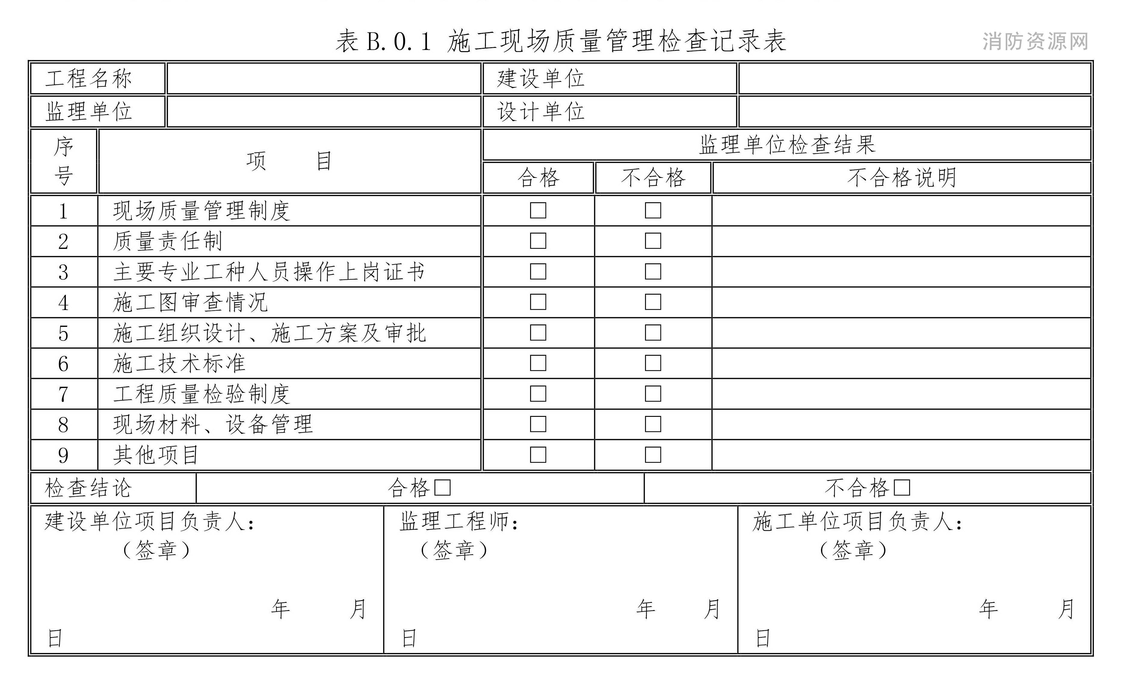 施工现场质量管理检查记录