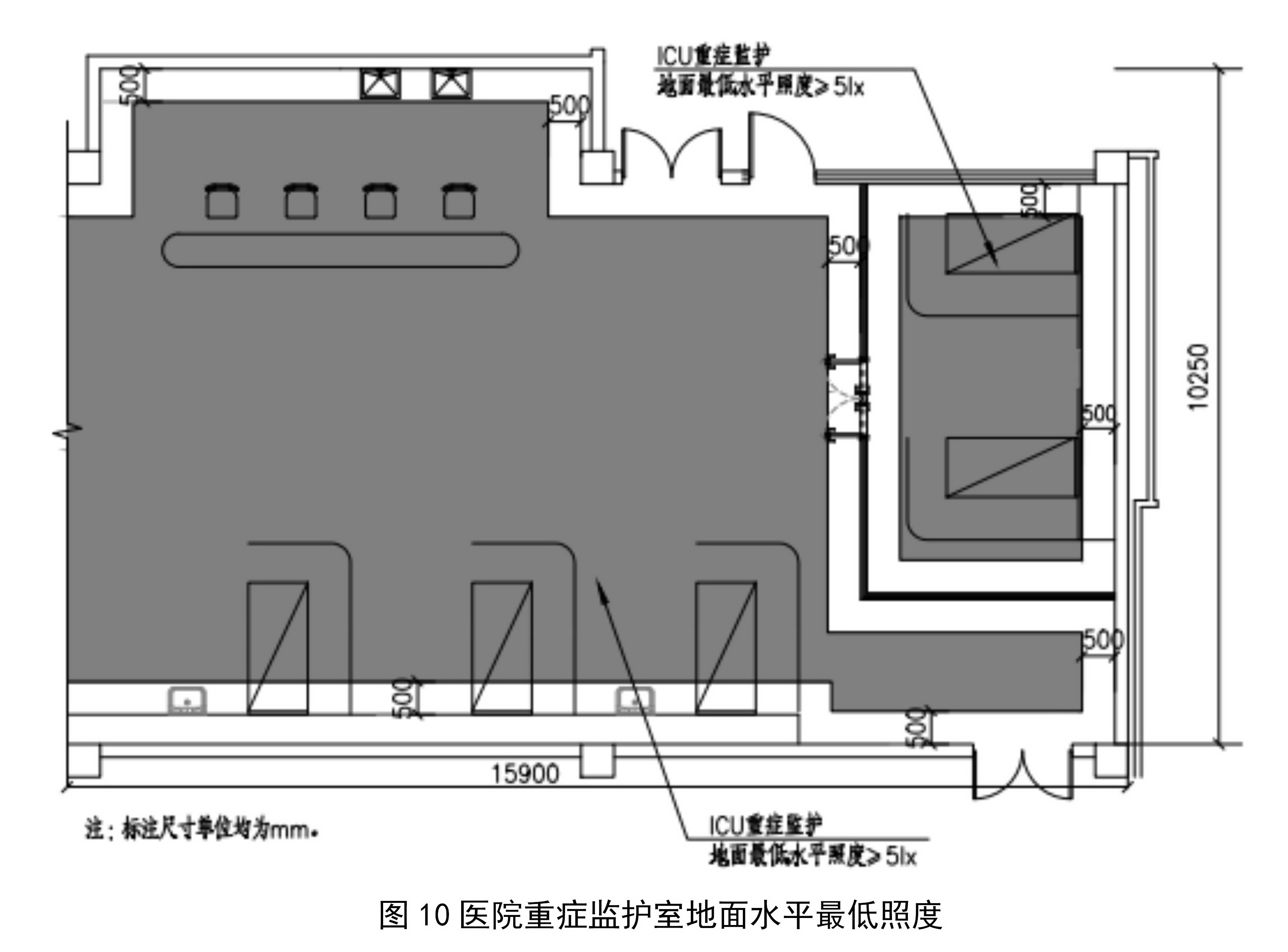 医院重症监护室地面水平最低照度