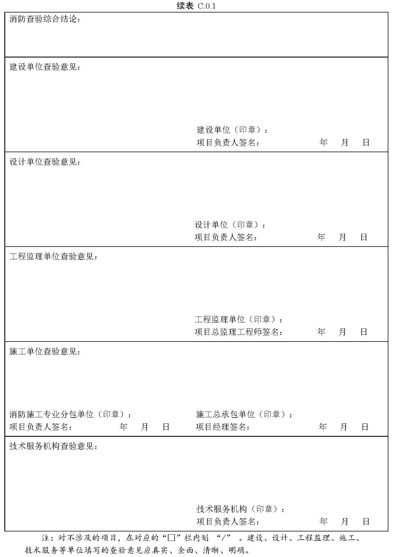 续表 C.0.1