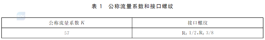 表1公称流量系数和接口螺纹