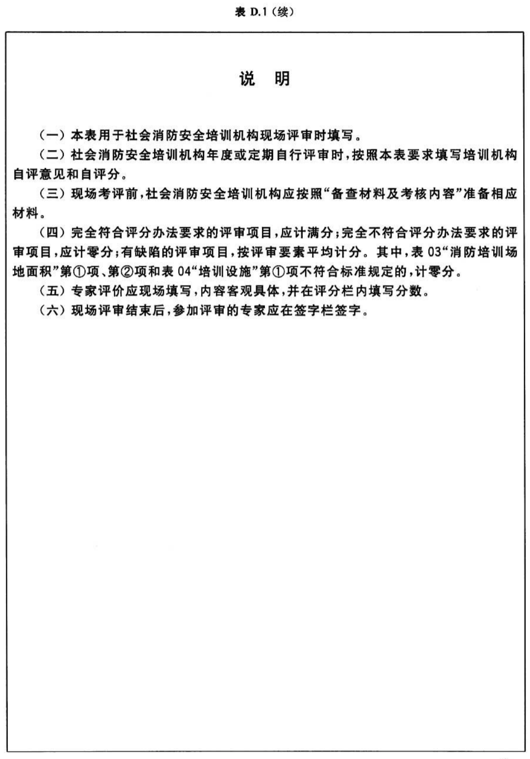 表D.1（续）社会消防安全培训机构评审表样式