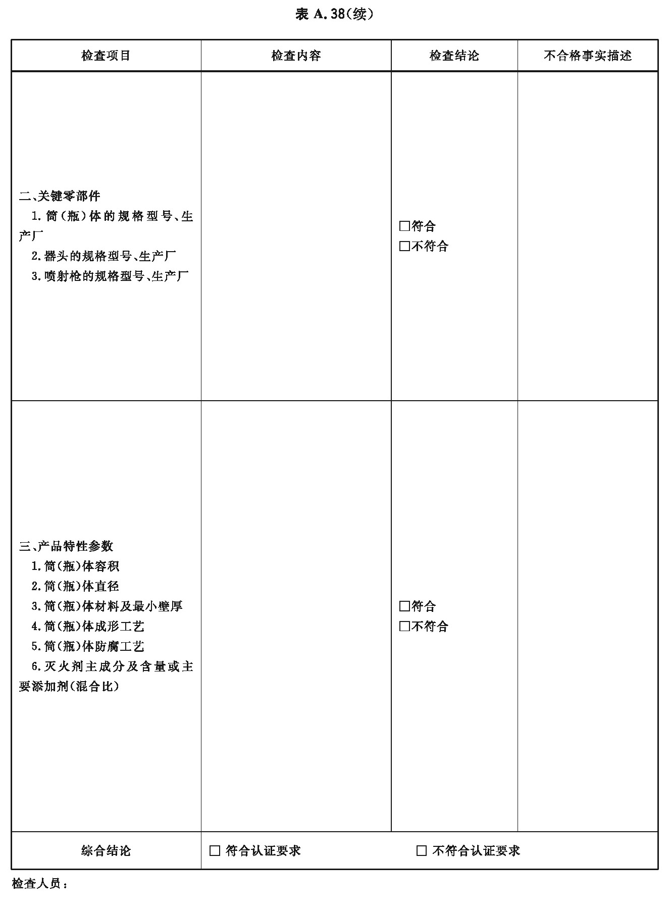 推车式灭火器一致性检查表