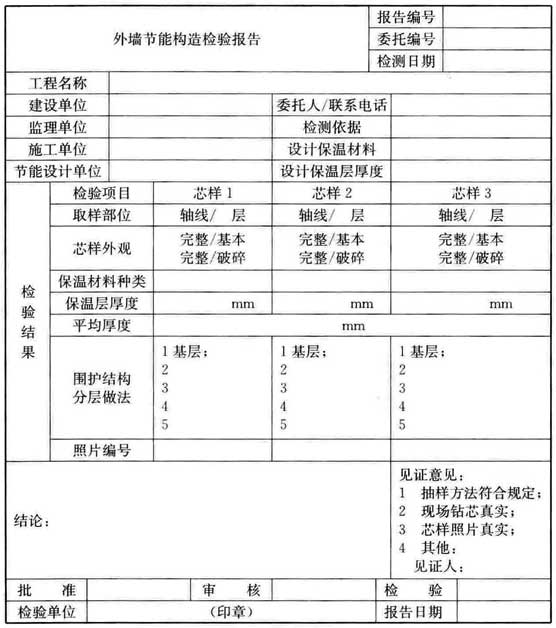 表F.0.9 外墙节能构造钻芯检验报告