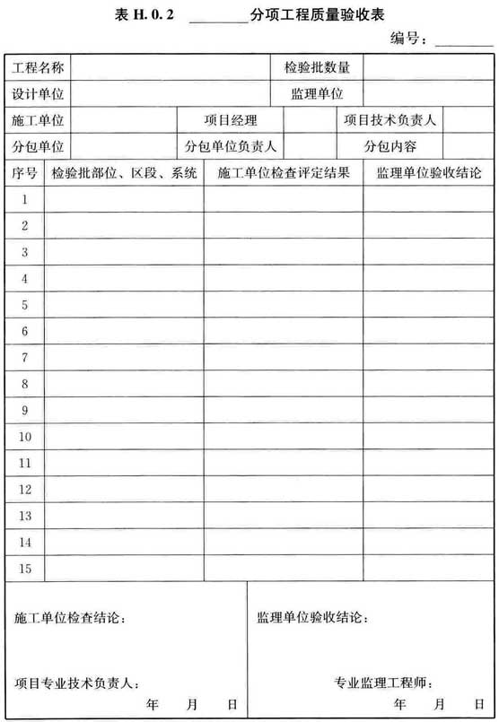 表H.0.2 分项工程质量验收表