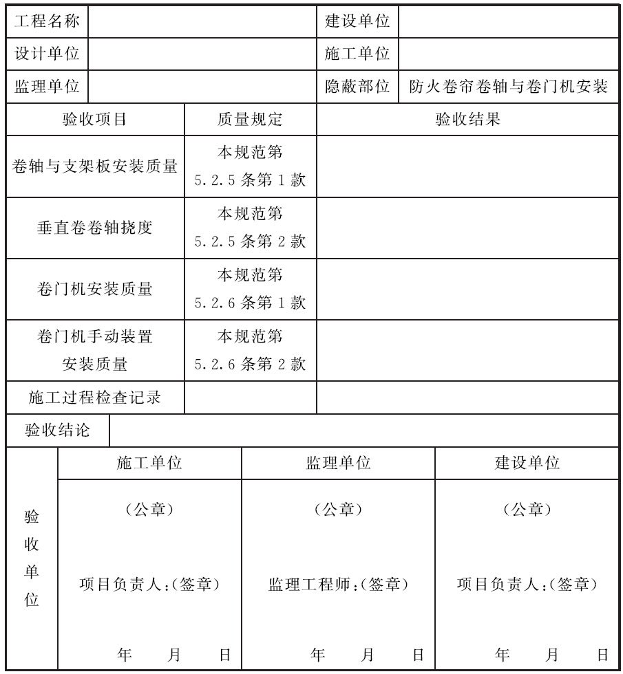 表C.0.1-3 防火卷帘、防火门、防火窗隐蔽工程质量验收记录