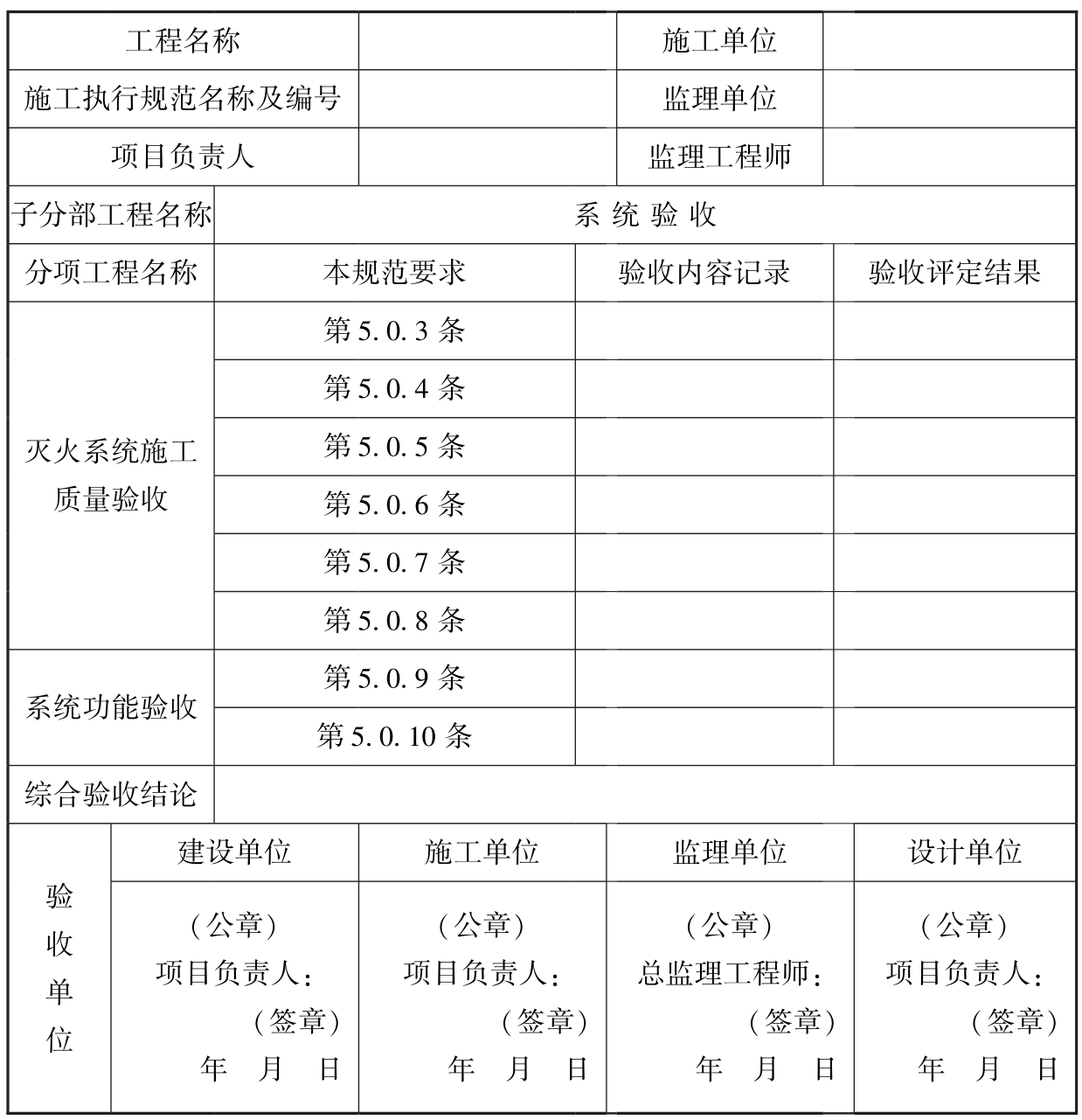 表F 细水雾灭火系统工程验收记录