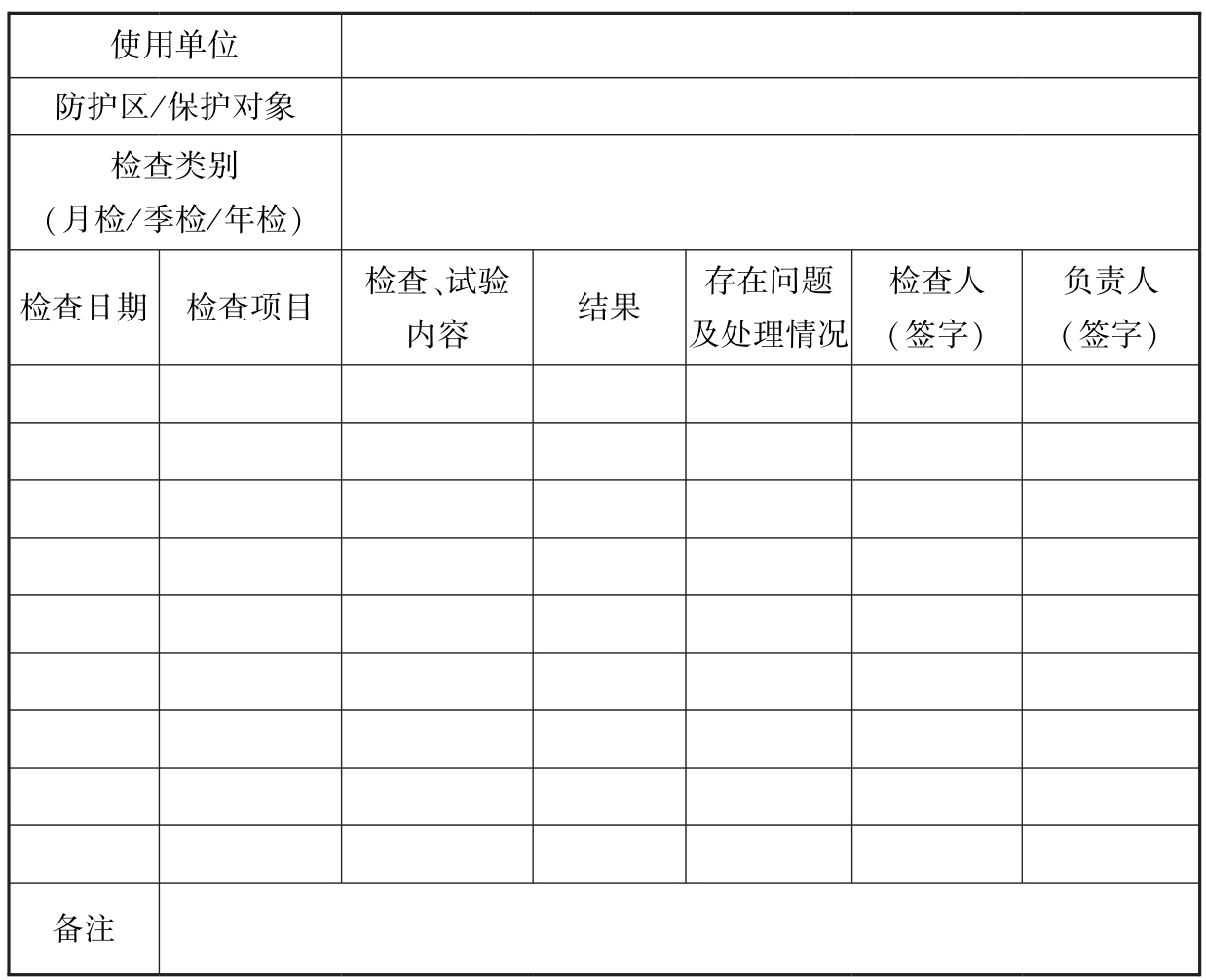 表G.0.2 系统在定期检查和试验后的维护管理记录 