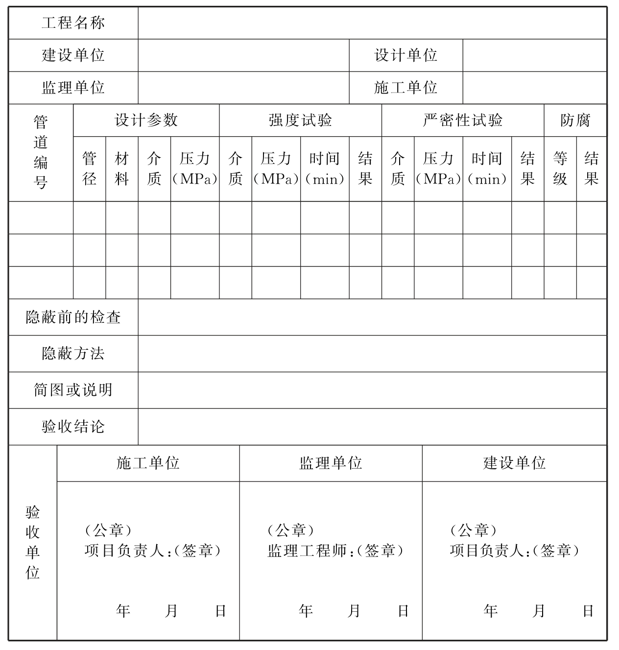 表D　隐藏工程验收记录