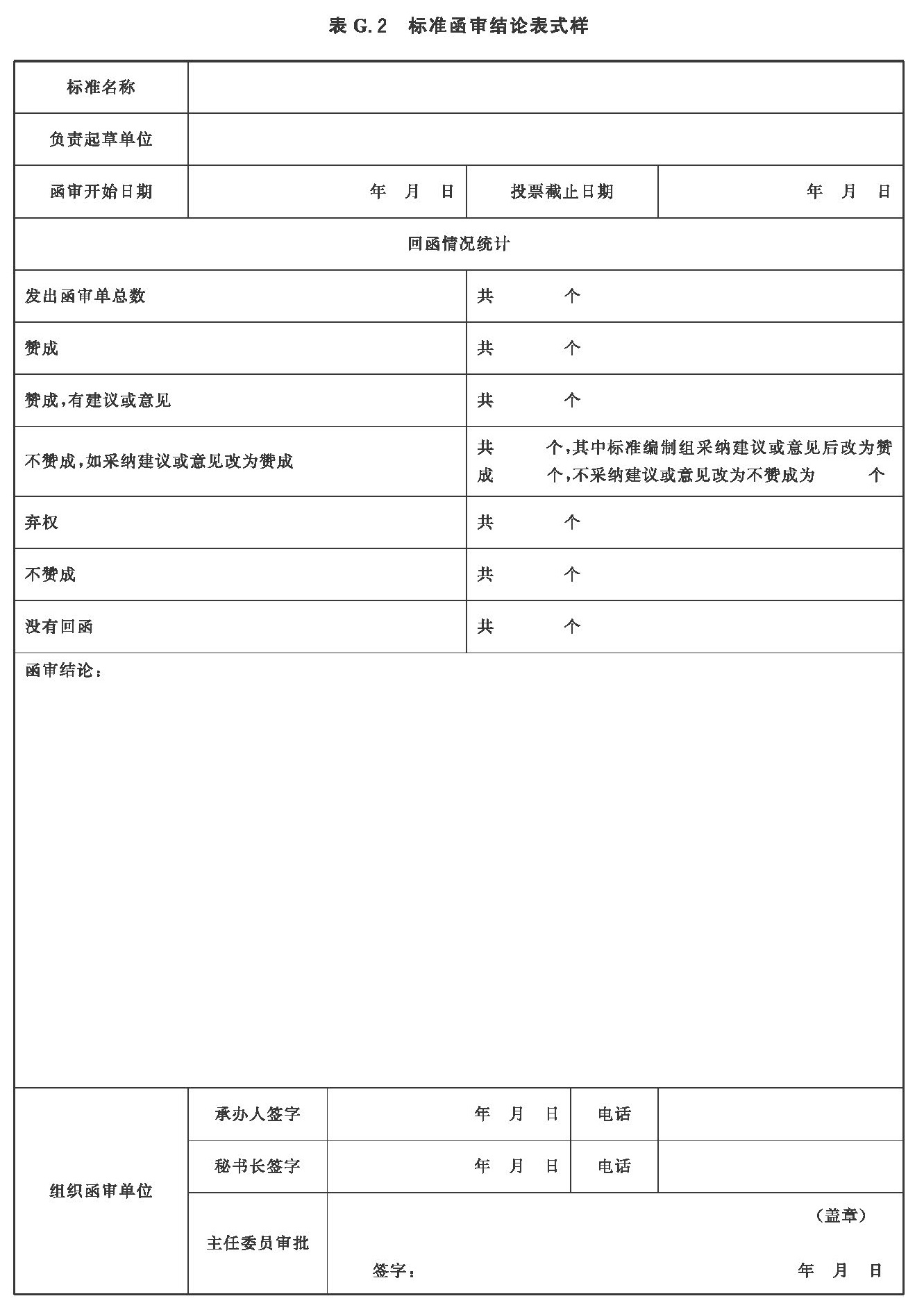 标准函审结论表式样