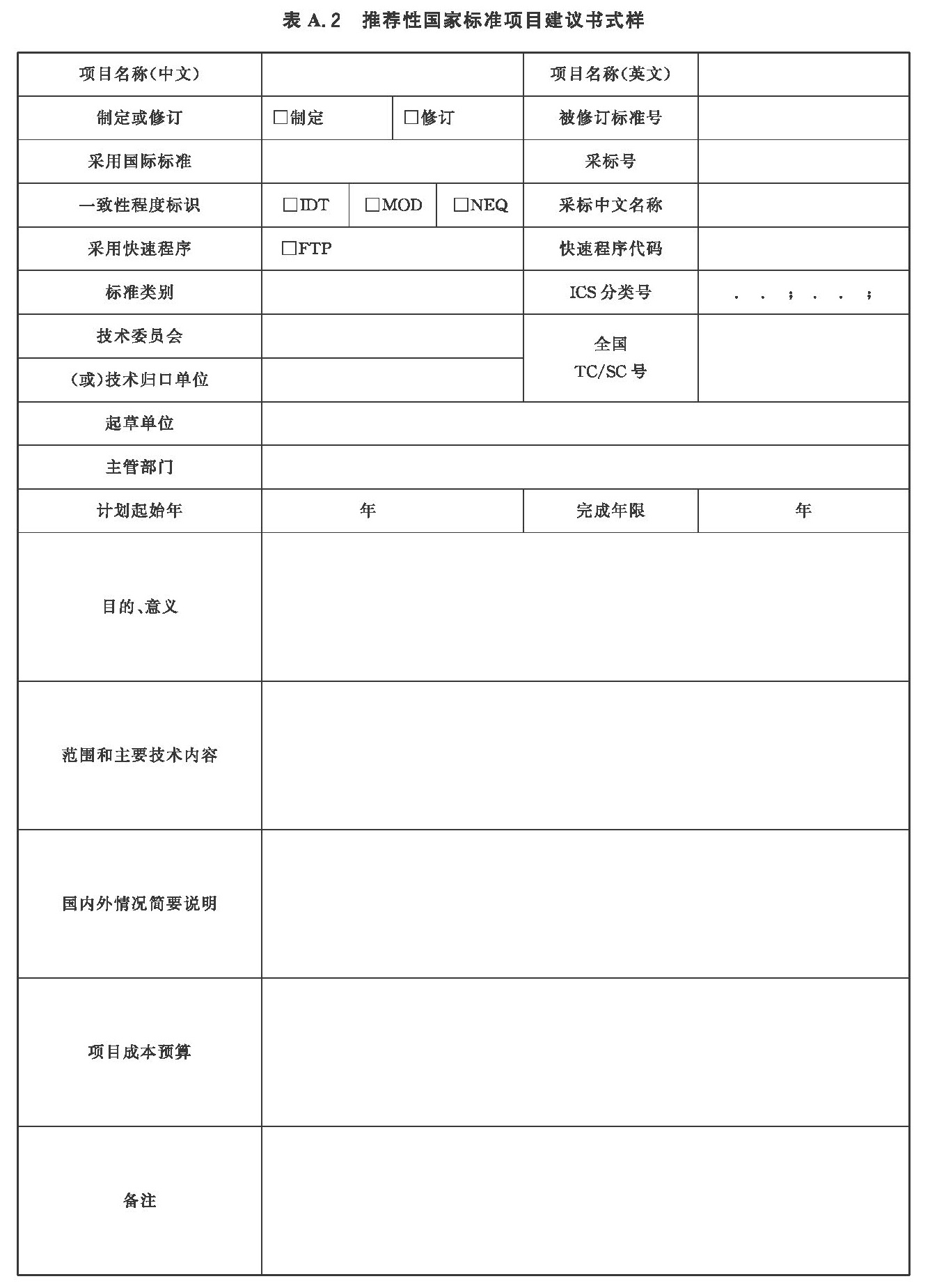 推荐性国家标准项目建议书式样