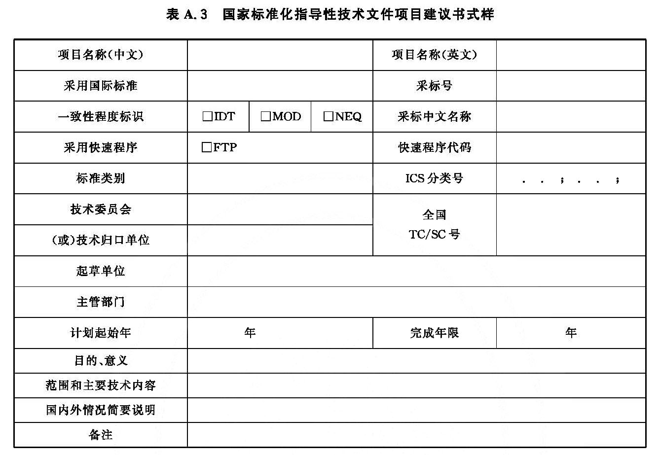 国家标准化指导性技术文件项目建议书式样