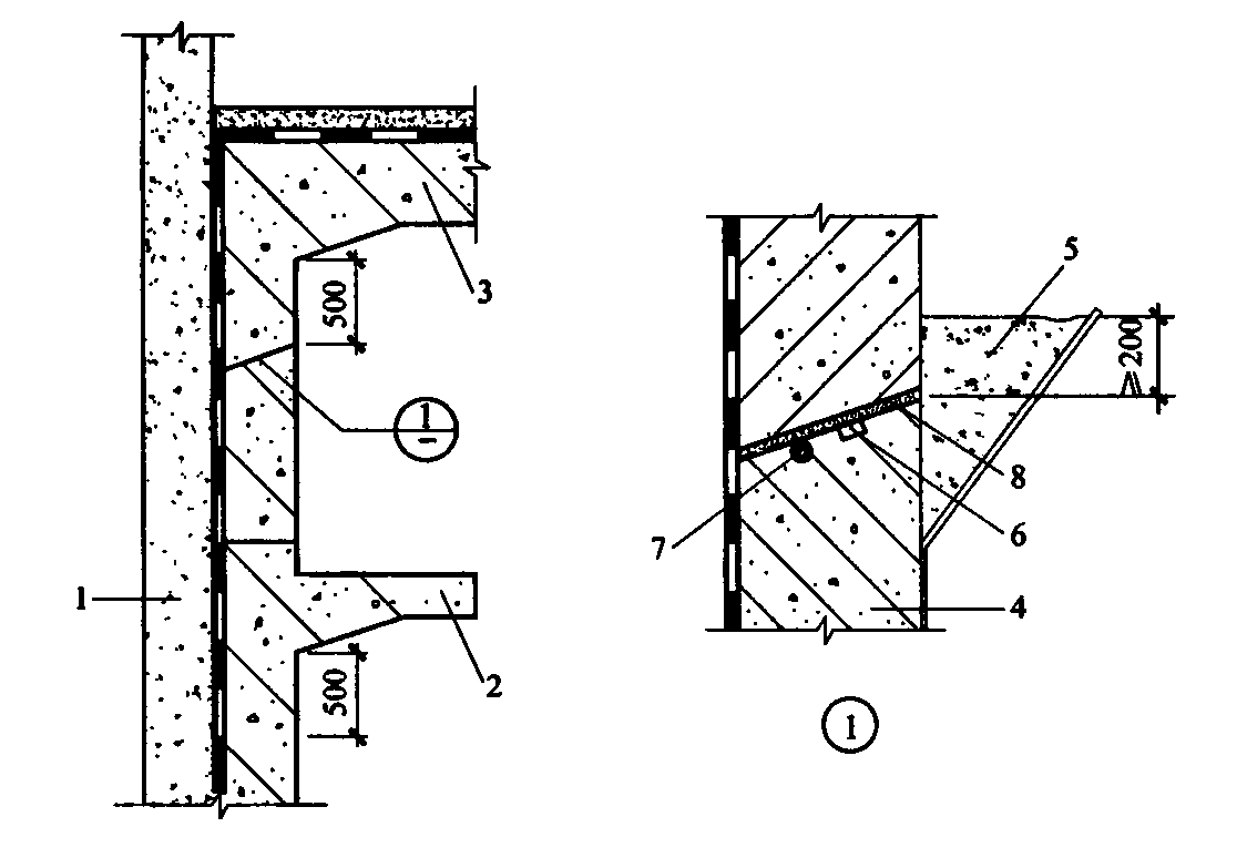 图8.4.2  逆筑法施工接缝防水构造 