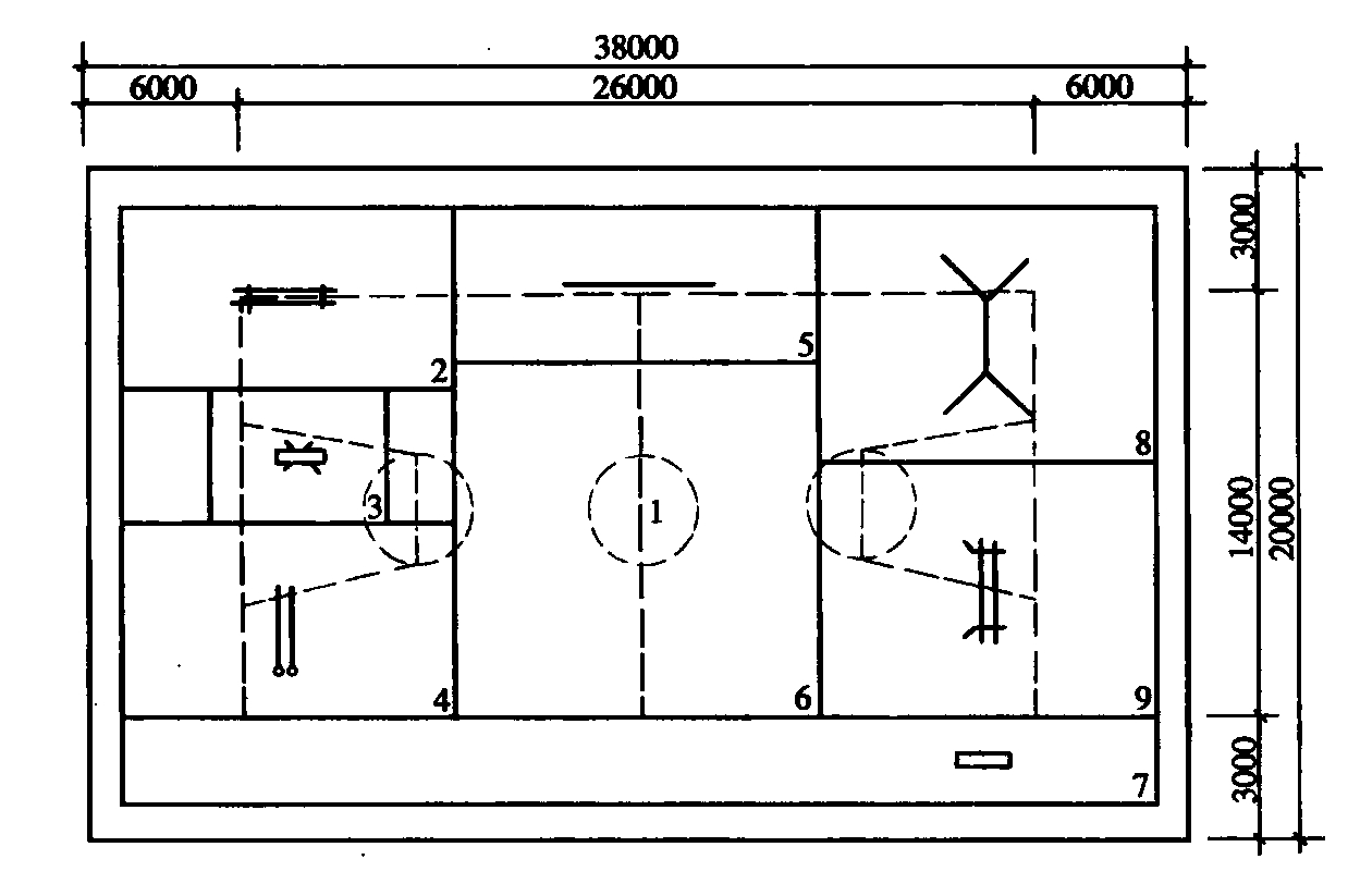 图11 小型场地布置图（38m×20m）