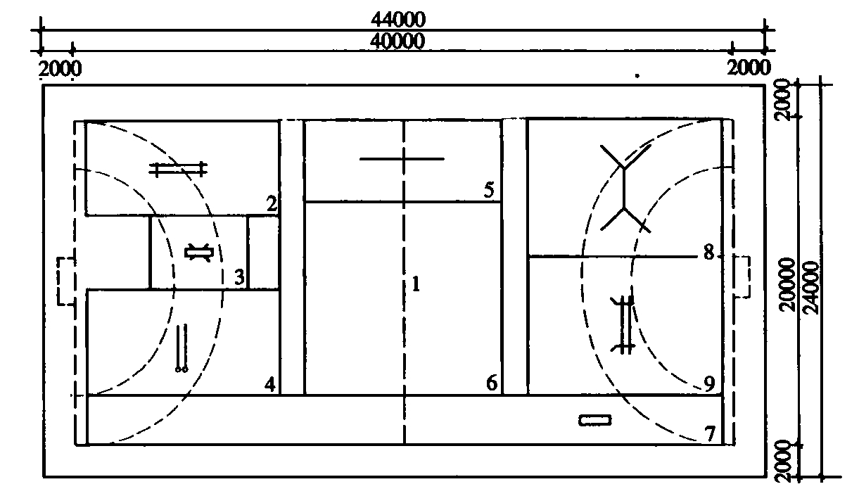 图12 小型场地布置图（44m×24m）