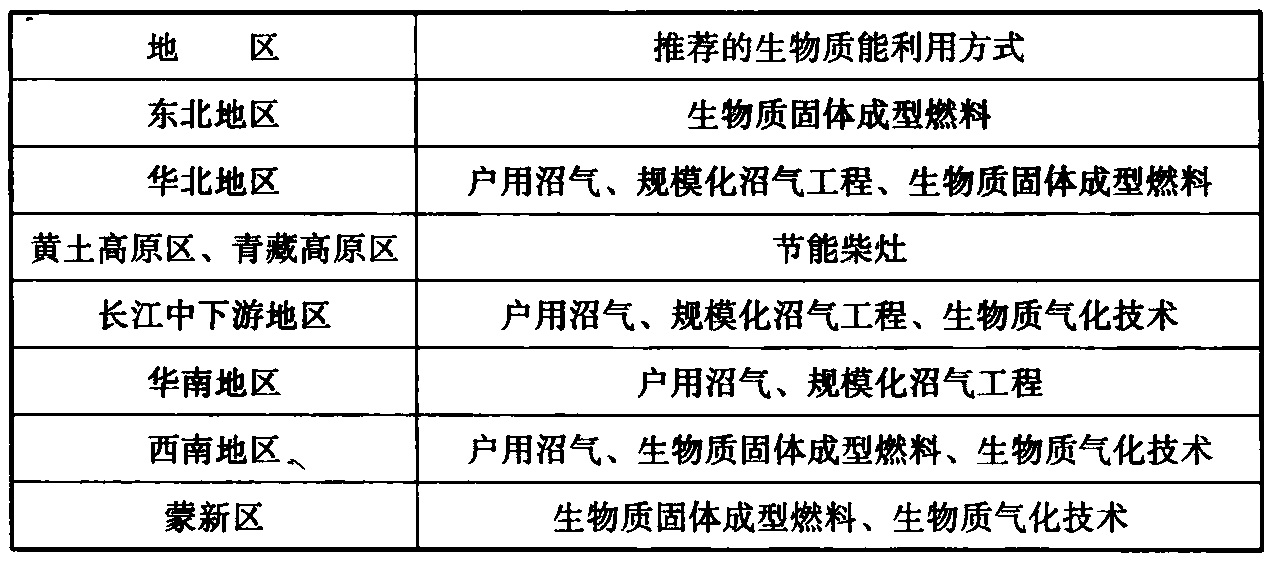 表6 各地区适宜采用的生物质能利用方式