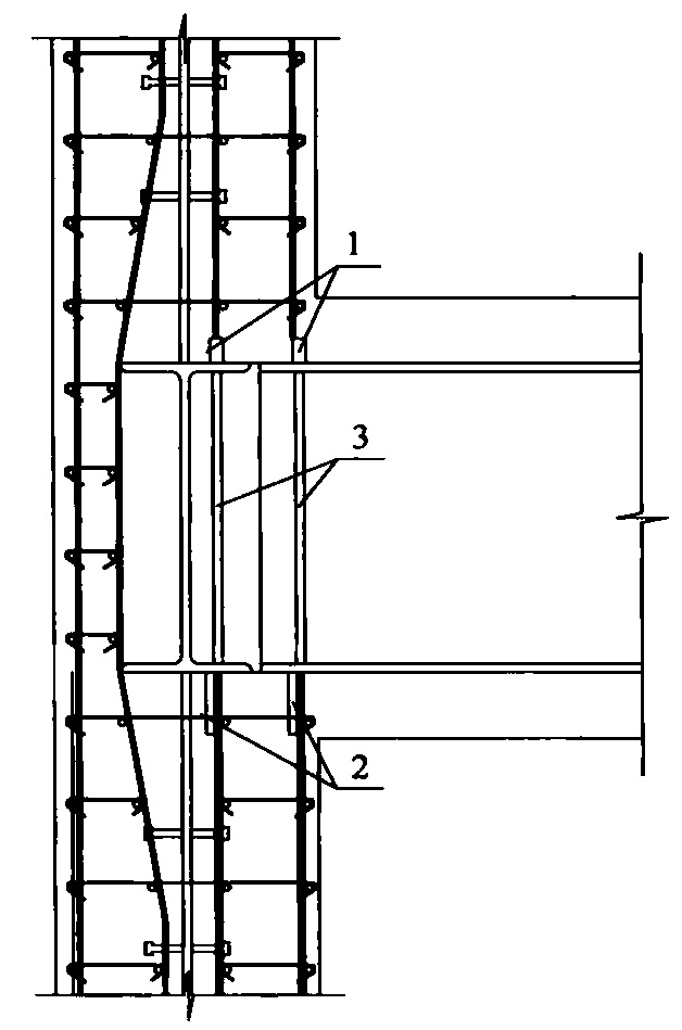 图8.2.18  墙体竖向钢筋遇型钢梁的连接做法